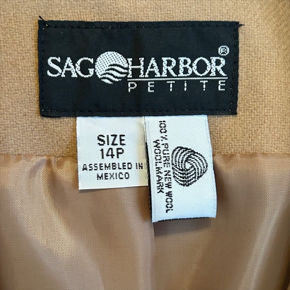 Vintage 90s Sag Harbor Wool Blazer 14P 14 Petite Tan Light Brown Jacket‎ Preppy - Picture 4 of 6